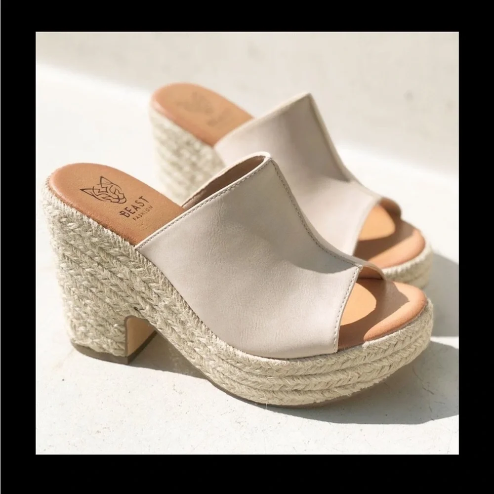 Beast Fashion Jensen Espadrille Platform Slip On Wedge Heel Jute Sandals